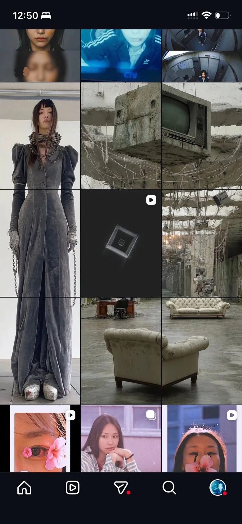 The same profile grid scrolled further, showing the composition still reading as one image as it moves through the feed.